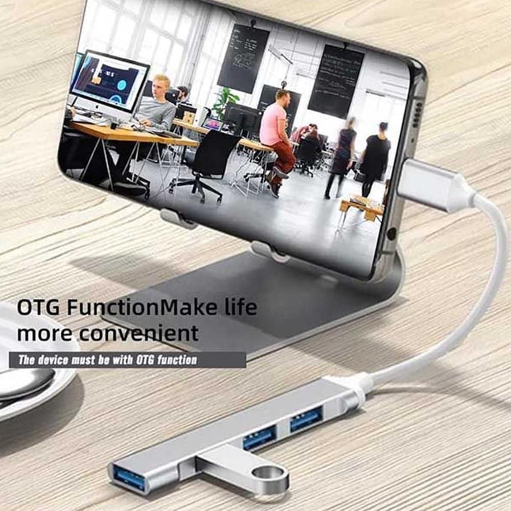 3-Port Type-C to USB 3.0 Hub- Data Transfer- Laptops, PCs & Phones